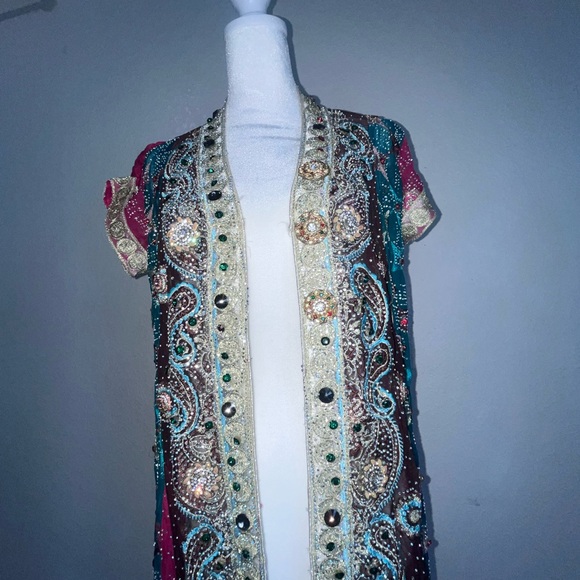 Luxurious embellished maxi robe with hand embroidery - Picture 11 of 15